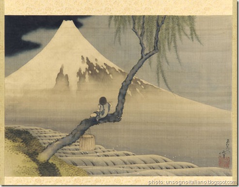 hokusai un arbre devant le fujiyama